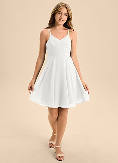 Azazie Avelina Junior White A-Line Pleated Chiffon Dress image3