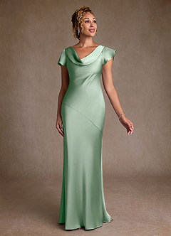 Azazie Shelby vestidos de madre de la novia Vestido de Agave de Satén Elástico de Corte Sirena con Plisado image3