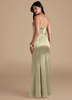 Azazie Yola Bridesmaid Dresses Moss Green Sheath Pleated Metallic Satin Dress image4