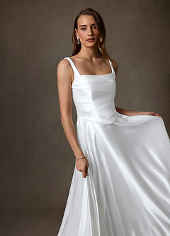 Azazie Samira Wedding Dresses Diamond White A-Line Square Neckline Charmeuse Dress image4