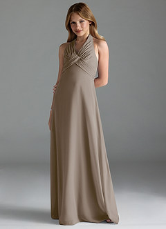 Azazie Tessie Junior Taupe A-Line Pleated Chiffon Dress image1