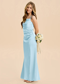 Azazie Nova Junior Sky Blue Sheath Pleated Stretch Satin Dress image1