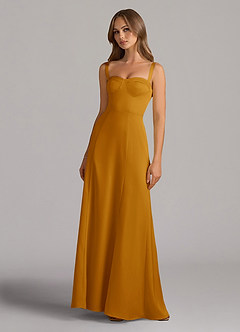 Azazie Amaris Bridesmaid Dresses Butterscotch A-Line Corset Stretch Satin Dress image2