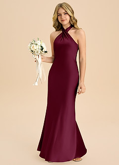 Azazie Chickie Junior Etui Plissee Stretch-Satin Kleid Maulbeerrot image4