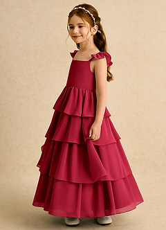 Azazie Boba vestidos de niña de las flores Vestido de Escarlata de Gasa de Corte En A con Escote Cuadrado image7