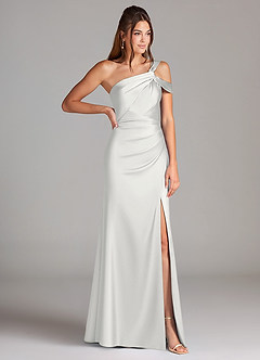 Azazie Wynter Bridesmaid Dresses White Sheath One Shoulder Stretch Satin Dress image4