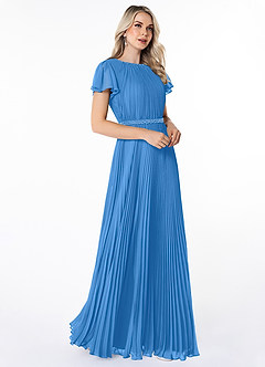 Azazie Kara Modest Bridesmaid Dresses A-Line Pleated Chiffon Floor-Length Dress image3