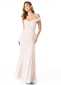 Azazie Lecia Brautjungfernkleider Wandelbar Empire Schulterfrei, plissiert Chiffon Kleid Blassrosa image1