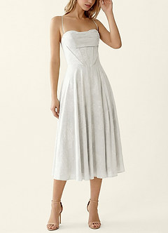 Verena White Alabaster Jacquard Midi A-line Graduation Dress image6