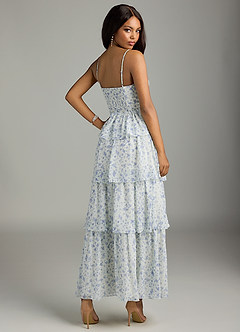 Azazie Kaiden Bridesmaid Dresses Blue And White Ditsy Floral A-Line Sweetheart Neckline Chiffon Dress image12