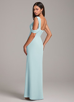 Azazie Wynter Bridesmaid Dresses Sea Glass Sheath Off the Shoulder Chiffon Dress image5