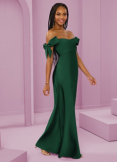 Barbie ♥ Azazie Brudtärnklänningar Klänning av Tubklänning i Stretch Satin Av axeln Mörkgrön Konvertibel image1