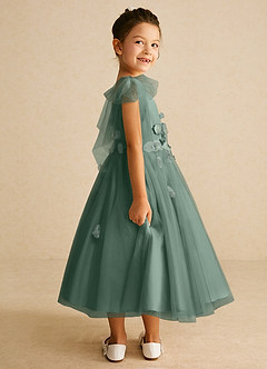 Azazie Minia Jurken voor bloemenmeisjes A-Lijn Jurk van Mat Satijn Boog Eucalyptus image2