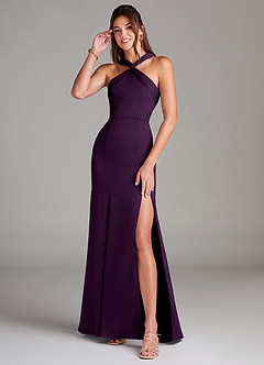 Azazie Rue Bridesmaid Dresses Grape A-Line Pleated Stretch Satin Dress image1