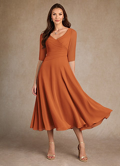 Azazie Durant Vestidos para mãe da noiva Vestir Canela de Chiffon de Linha A com Plissado image2