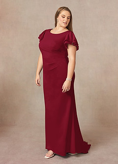 Azazie Peppermint Mother of the Bride Dresses Burgundy Mermaid Scoop Ruched Stretch Crepe Dress image9