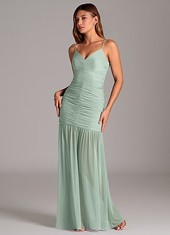 Azazie Aimie Bridesmaid Dresses Agave Mermaid Mesh Dress image5
