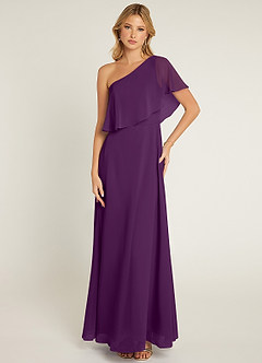 Azazie Lizzy Final Sale Grape A-Line One Shoulder Chiffon Dress image1