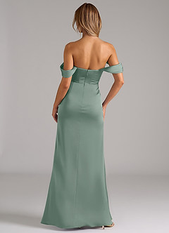 Azazie Johana Robes de demoiselle d'honneur Robe Sirène Convertible en Satin extensible Épaule décolletée Sauge D'argent image4