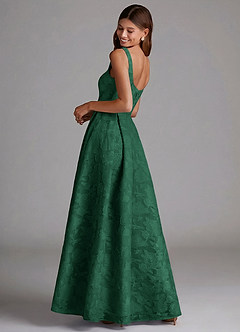 Azazie Amalie Bridesmaid Dresses Dark Green A-Line Pleated Floral Burnout Dress image2