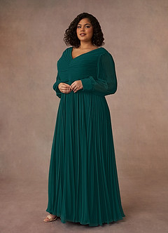 Azazie Zina Mother of the Bride Dresses Peacock A-Line Pleated Chiffon Dress image3