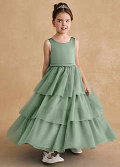 Azazie Megallie Flower Girl Dresses Matcha A-Line Bow Tulle Dress image3