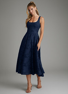 Azazie Isabella Bridesmaid Dresses Dark Navy A-Line Corset Floral Burnout Dress image6