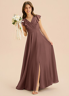 Azazie Anysa Junior Robe Trapèze en Mousseline de soie Rayé Expresso image3