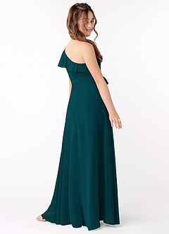 Azazie Eletta Junior Agave A-Line Ruched Chiffon Dress image3