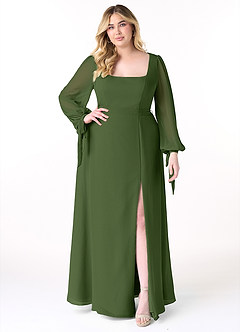 Azazie Leonia Brautjungfernkleider A-Linie Langarm Chiffon Kleid Olivgrün image8