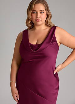 Azazie Rylina Bridesmaid Dresses Red Plum Mermaid Stretch Satin Dress image11