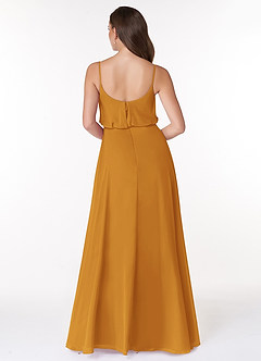 Azazie Lupe Robes de demoiselle d'honneur Robe Trapèze en Mousseline de soie Blouson échancré Caramel écossais image2
