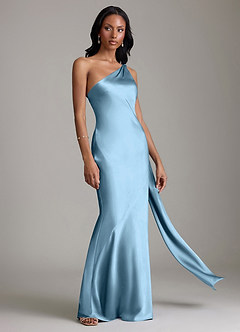 Azazie Galinda Brudtärnklänningar Klä av Sjöjungfru i Stretch Satin Ena axeln Stålblå image5