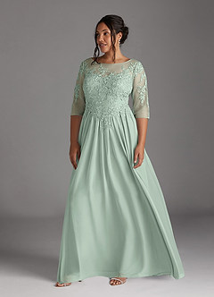 Azazie Harriet Mother of the Bride Dresses Agave A-Line Scoop lace Mesh Dress image10