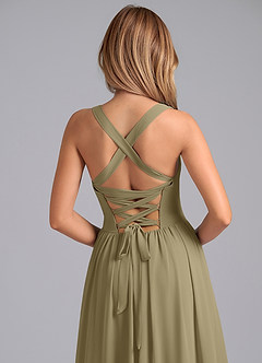 Azazie Francis Jurken voor bruidsmeisjes Jurk van Chiffon met A-Lijn Korset Mosgroen image7