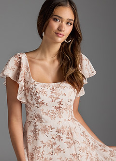 Azazie Bondi Robes de demoiselle d'honneur Robe Trapèze en Mousseline de soie Volant Fougère Rose Florale image6