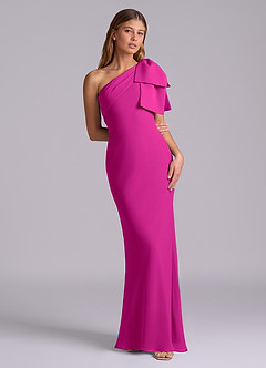 Azazie Yuanna Bridesmaid Dresses Fuchsia Mermaid One Shoulder Chiffon Dress image3