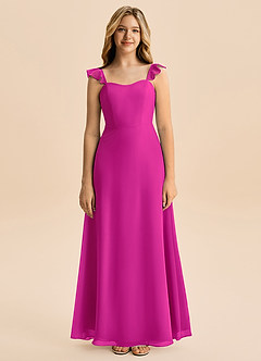 Azazie Mavie Junior Vestido de Fucsia de Gasa de Corte en A con Volante image4