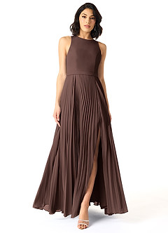 Azazie Lindie Final Sale Terracotta A-Line Scoop Pleated Chiffon Dress image1