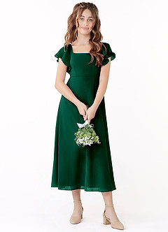 Azazie Bondi Junior Jurk van Chiffon met A-Lijn Ruches Smaragd image1