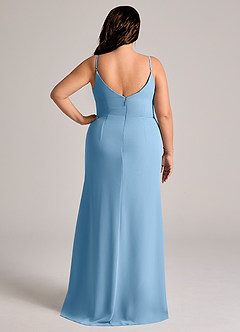 Azazie Deandra Brudtärnklänningar Klä av Sjöjungfru i Chiffong Plisserad Stålblå image8