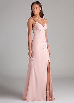Azazie Maci Robes de demoiselle d'honneur Robe Fourreau en Mousseline de soie Plissée Rose Pâle image4