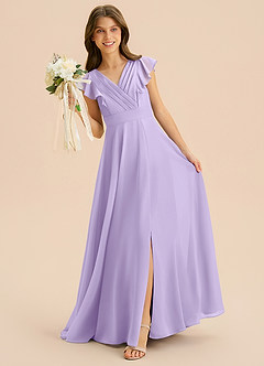 Azazie Anysa Junior Robe Trapèze en Mousseline de soie Rayé Lilas image3