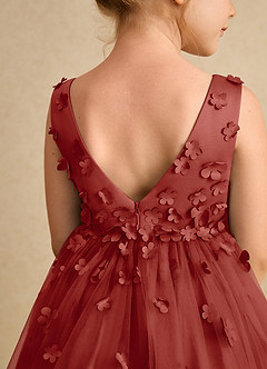 Azazie Lana Flower Girl Dresses Terracotta A-Line Sleeveless Matte Satin Dress image7