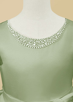 Azazie Jewel Flower Girl Dresses Dusty Sage Ball-Gown Pleated Matte Satin Dress image8