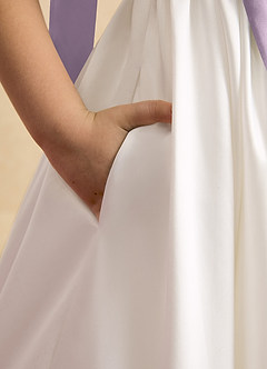 Azazie Stacie Flower Girl Dresses Ivory Frosted Lilac A-Line Bow Matte Satin Dress image6