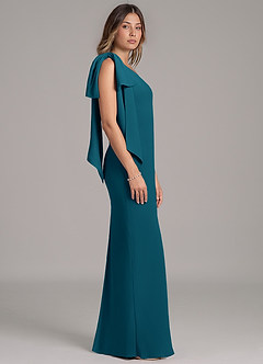 Azazie Capri Bridesmaid Dresses Ink Blue A-Line One Shoulder Chiffon Dress image3
