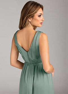 Azazie Tanicia Brudtärnklänningar Klä av A-Linje i Stretch Satin Plisserad Silversalvia image7