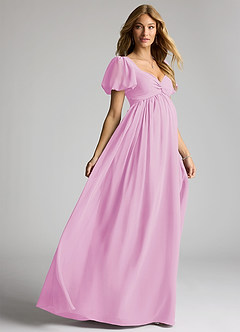 Azazie Madisynn Maternity Bridesmaid Dresses Bow Chiffon Floor-Length Dress image4