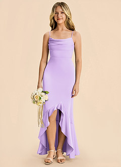Azazie Magnolia Junior Lilac Sheath Ruched Stretch Satin Dress image3